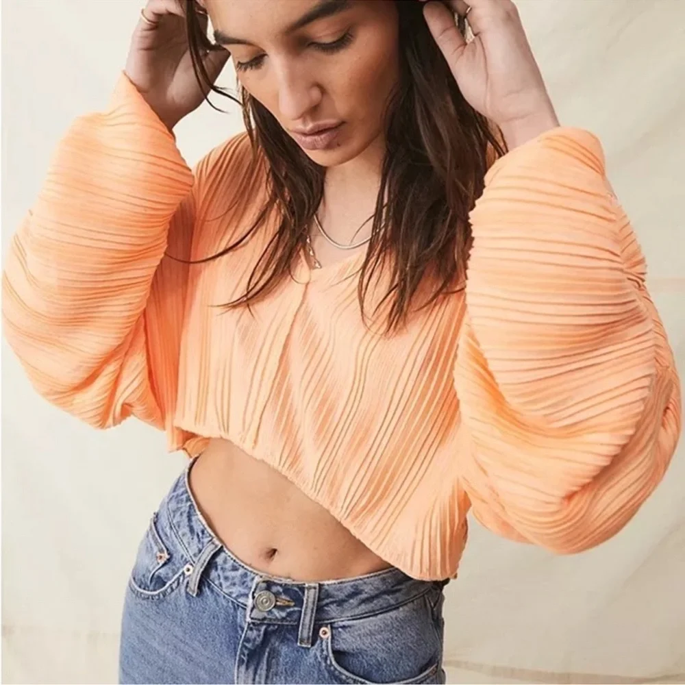 Urban Outfitters Marietta Notch Neck Top Creamsicle Orange Size XS Oversized